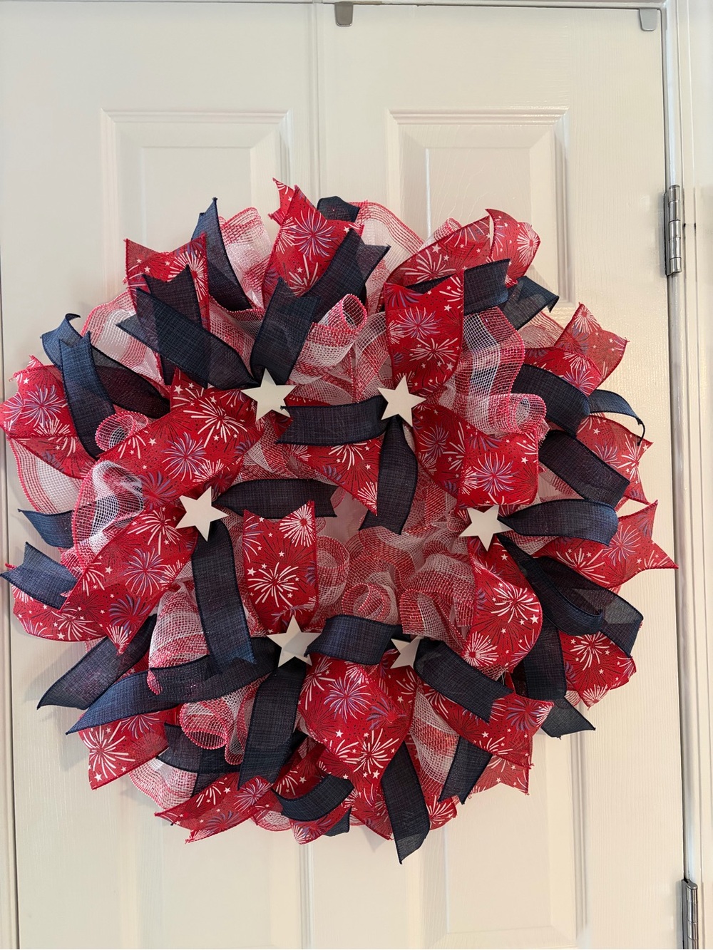 Patriotic Red & Navy Fireworks Holiday Wreath